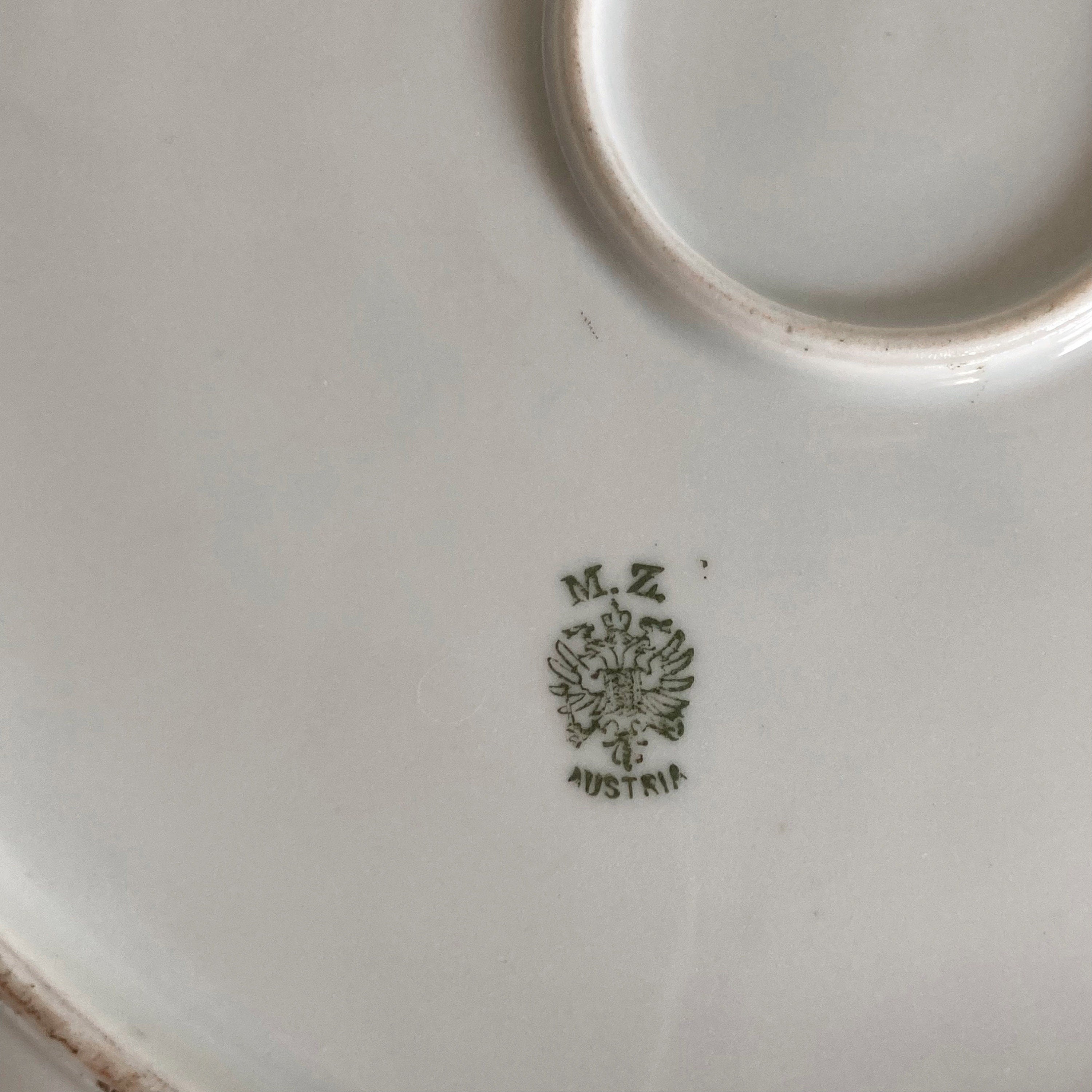 Antique M.Z. Austria Display Plate: Pink & Green Floral, Scalloped Rim