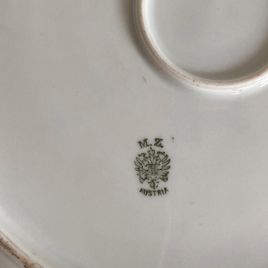 Antique M.Z. Austria Display Plate: Pink & Green Floral, Scalloped Rim