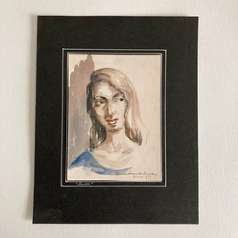 Mid Century Watercolor Portrait: Young Woman, Signed & Dated 1954
