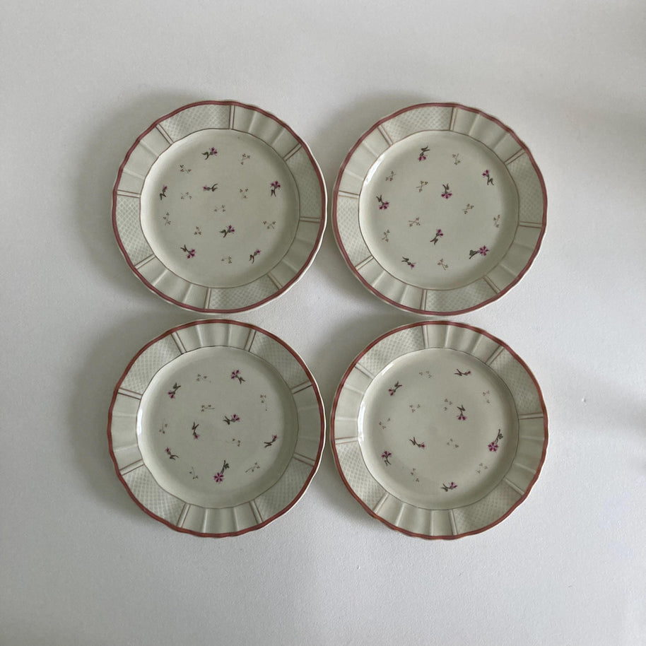 Vintage Limoges France Porcelain Salad Luncheon Plates - Set of 4 - Floral & Gold