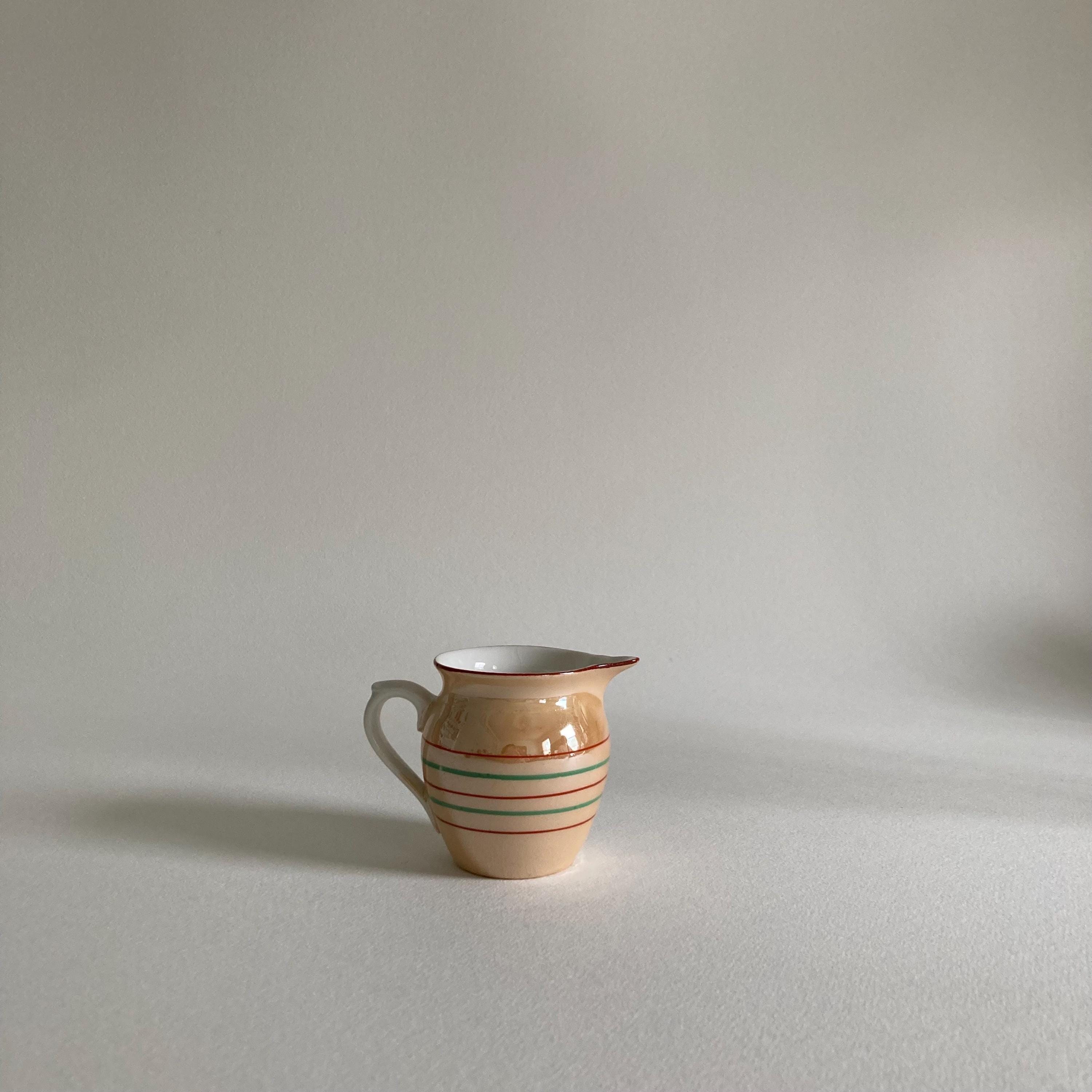 1930s Peach Lusterware Creamer: Striped Ceramic Pitcher, Czechoslovakia