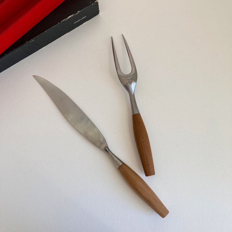 Vintage Dansk Fjord Carving Set: Teak Handle, Germany, Original Box