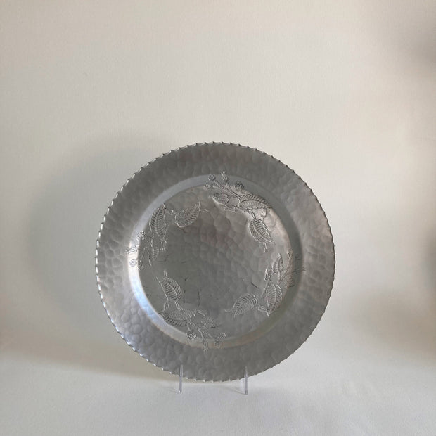 Vintage Farberware Hammered Aluminum Plate: Floral Serving Tray