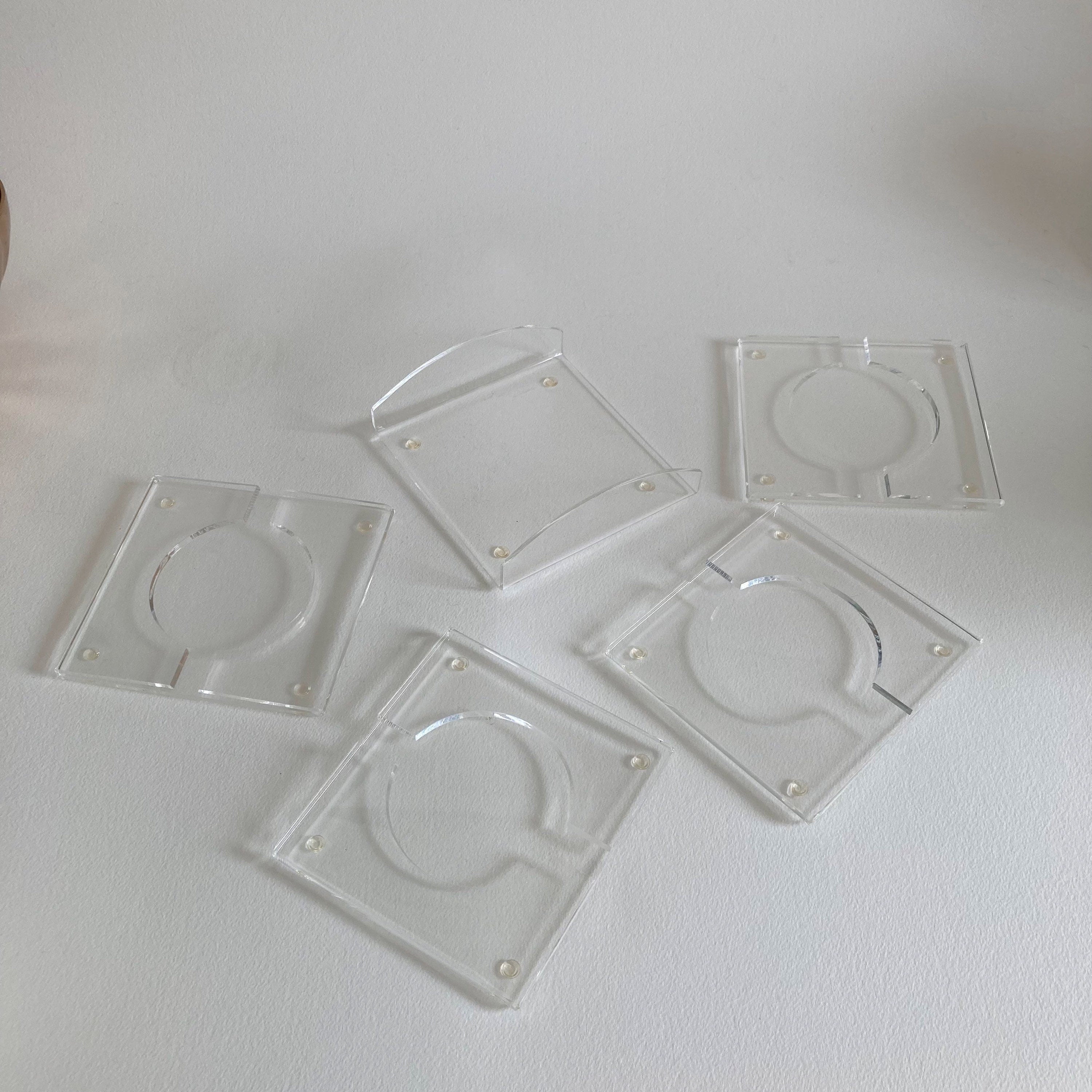 Vintage Lucite Coaster Set with Holder: 1970s Acrylic Barware