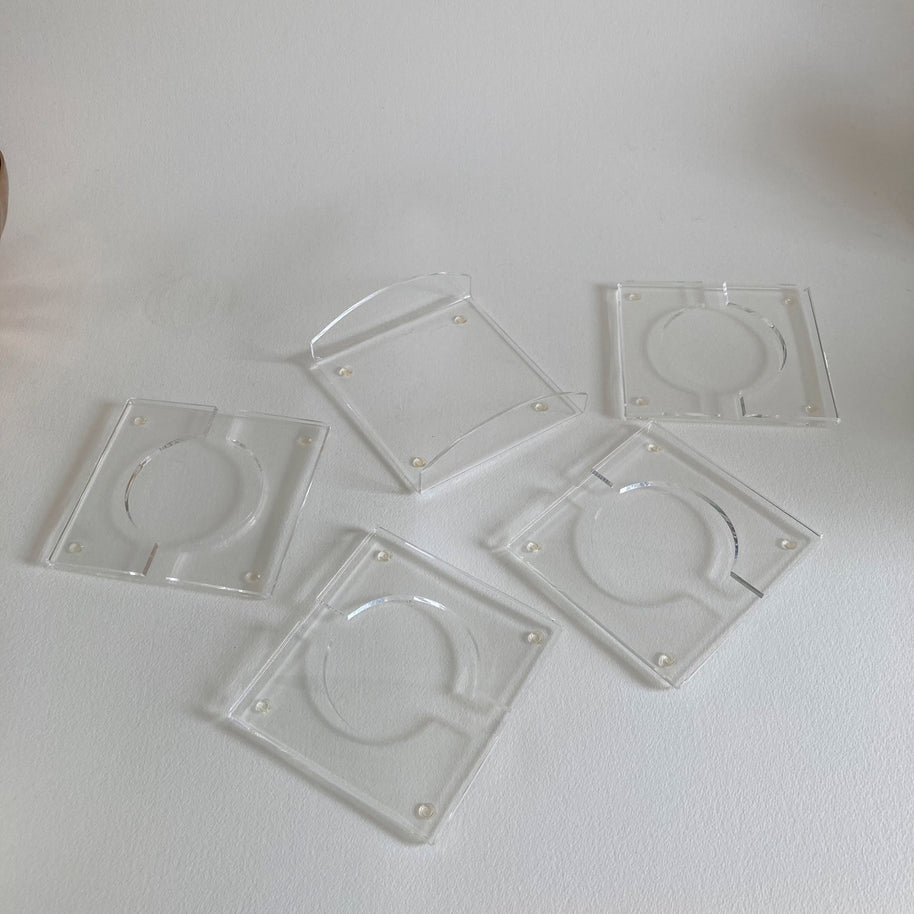 Vintage Lucite Coaster Set with Holder: 1970s Acrylic Barware