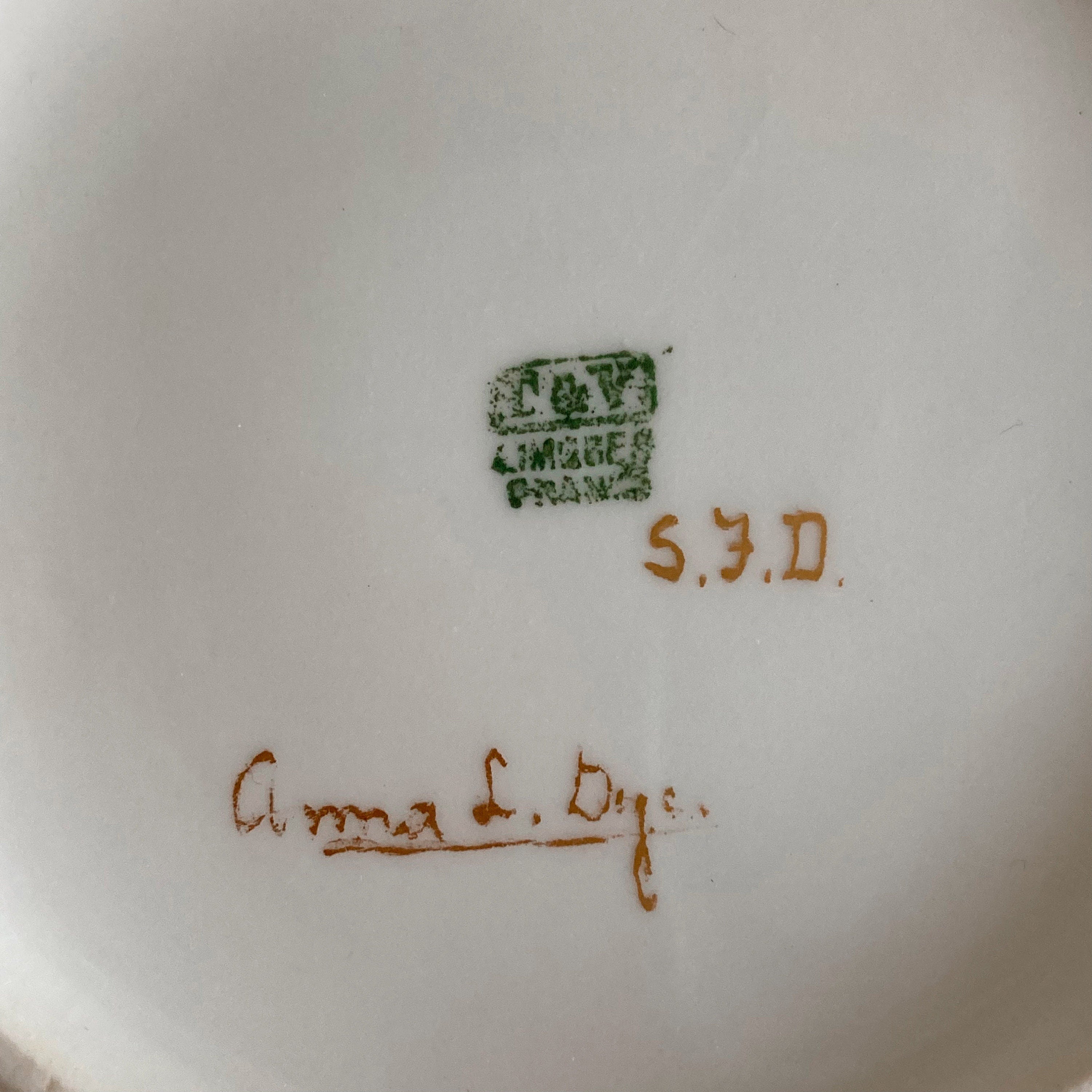Art Nouveau Limoges Porcelain Bowl: Hand Painted Floral, Gold Detail