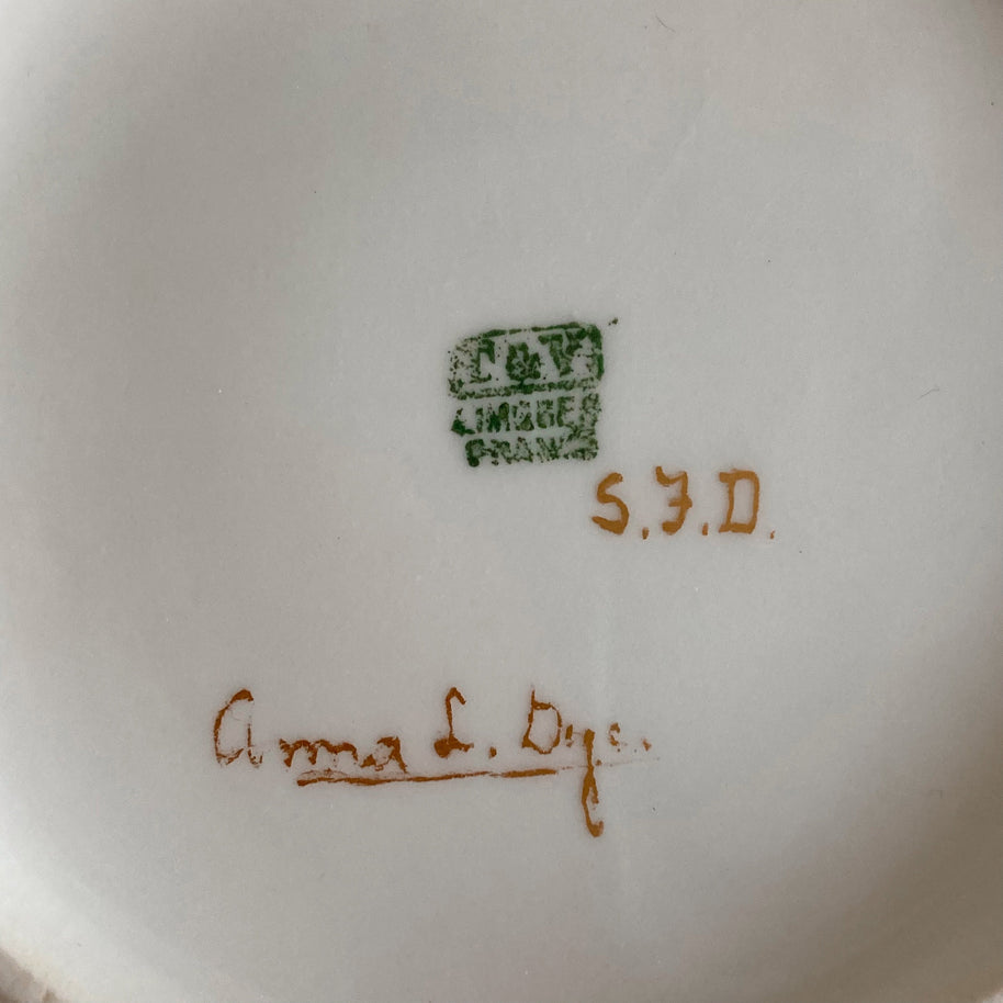 Art Nouveau Limoges Porcelain Bowl: Hand Painted Floral, Gold Detail