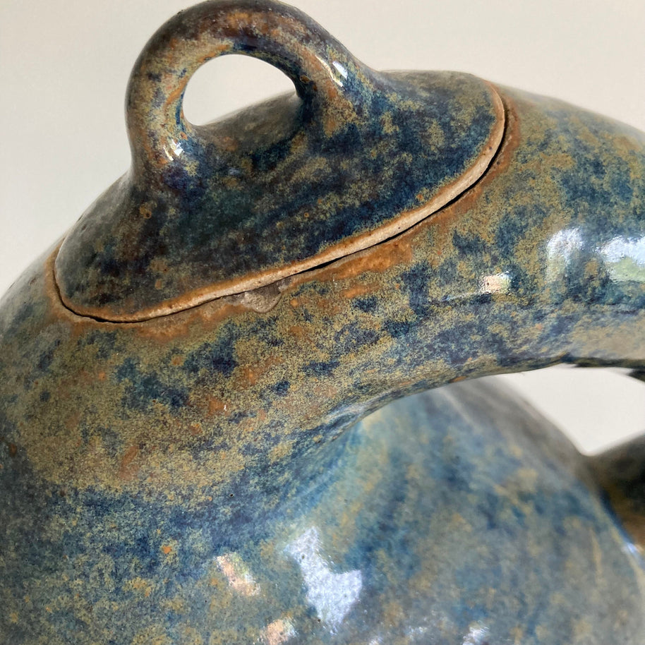 Artist Signed Studio Pottery Teapot: Mottled Blue Green Glaze, 20th Century