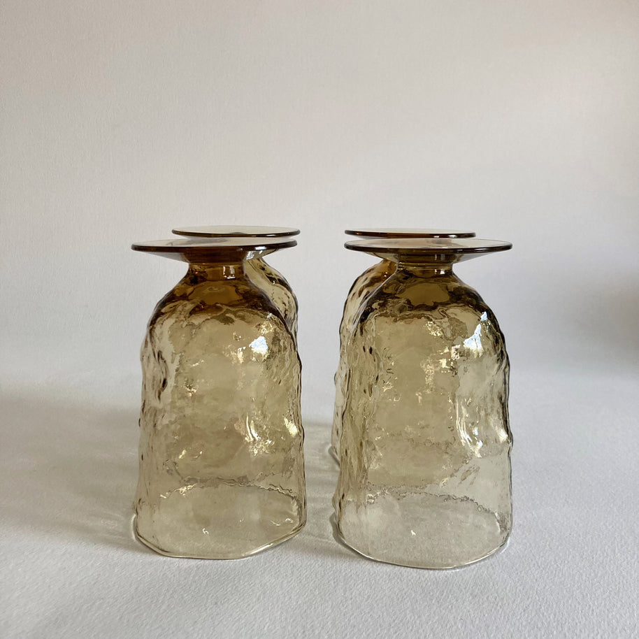 Vintage Morgantown Amber Crinkle Glass Goblets - Set of 4