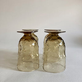 Vintage Morgantown Amber Crinkle Glass Goblets - Set of 4