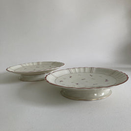 Pair of Vintage Limoges Pedestal Plates: French Porcelain Dessert Stands, Pink Floral