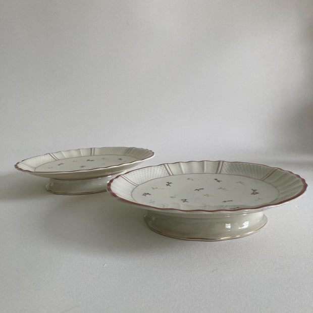 Pair of Vintage Limoges Pedestal Plates: French Porcelain Dessert Stands, Pink Floral