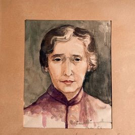 Mid Century Watercolor Portrait: Woman in Kimono Jacket, Signed Art (1953)