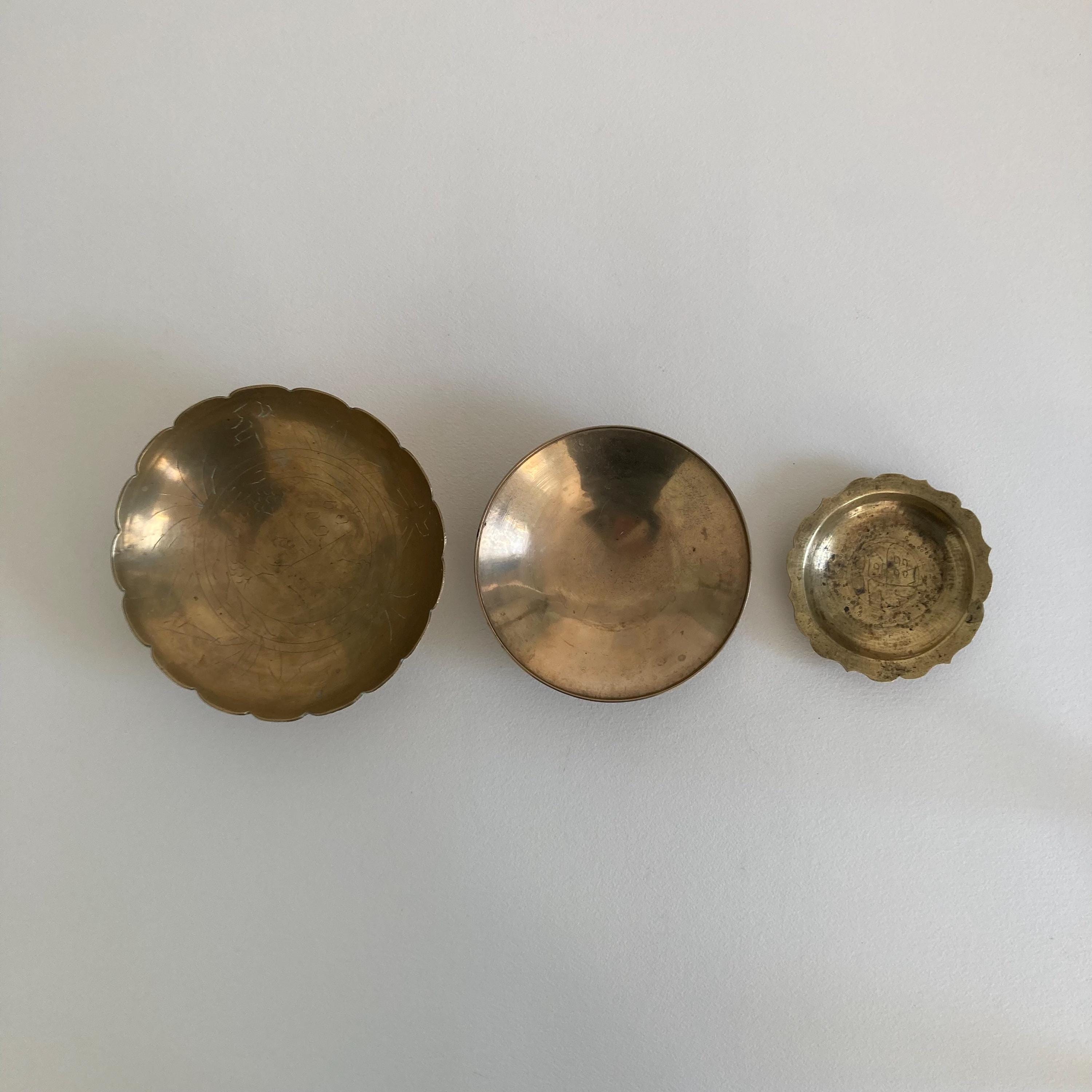 Vintage Brass Trinket Bowls - Chinese Designs - Set of 3