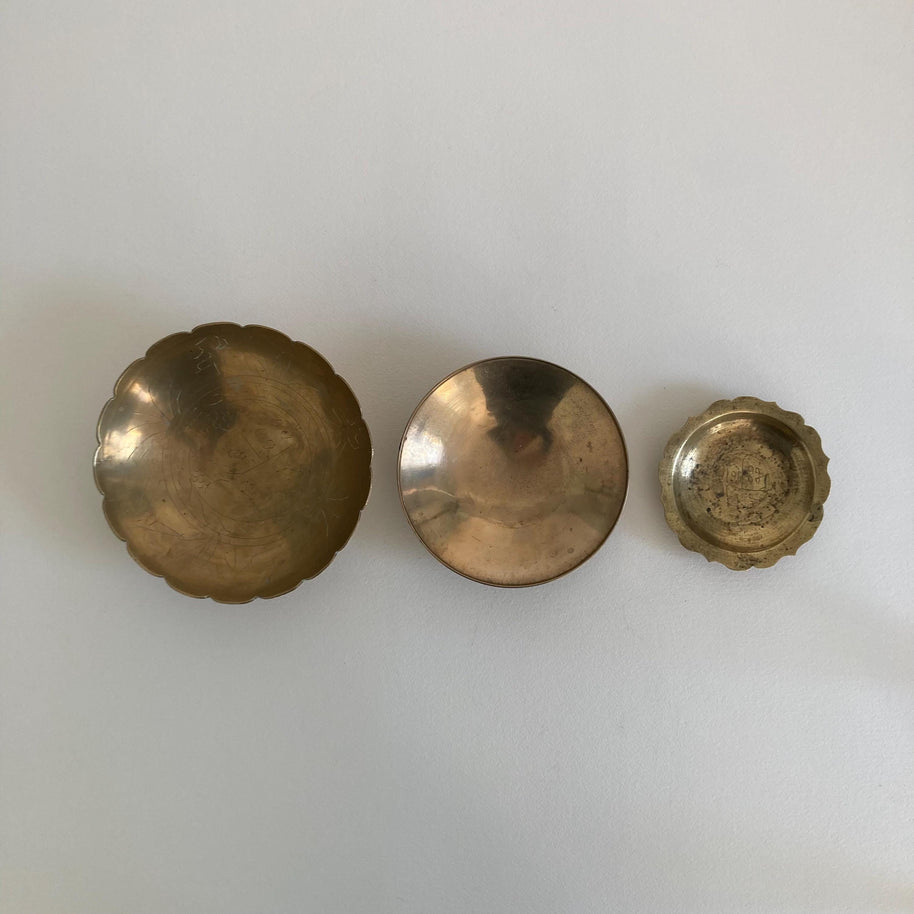 Vintage Brass Trinket Bowls - Chinese Designs - Set of 3