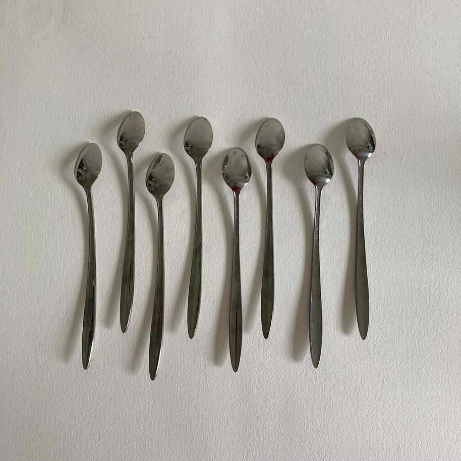 Vintage Mid-Century Modern Stainless Steel Ice Tea Spoons - Set of 8