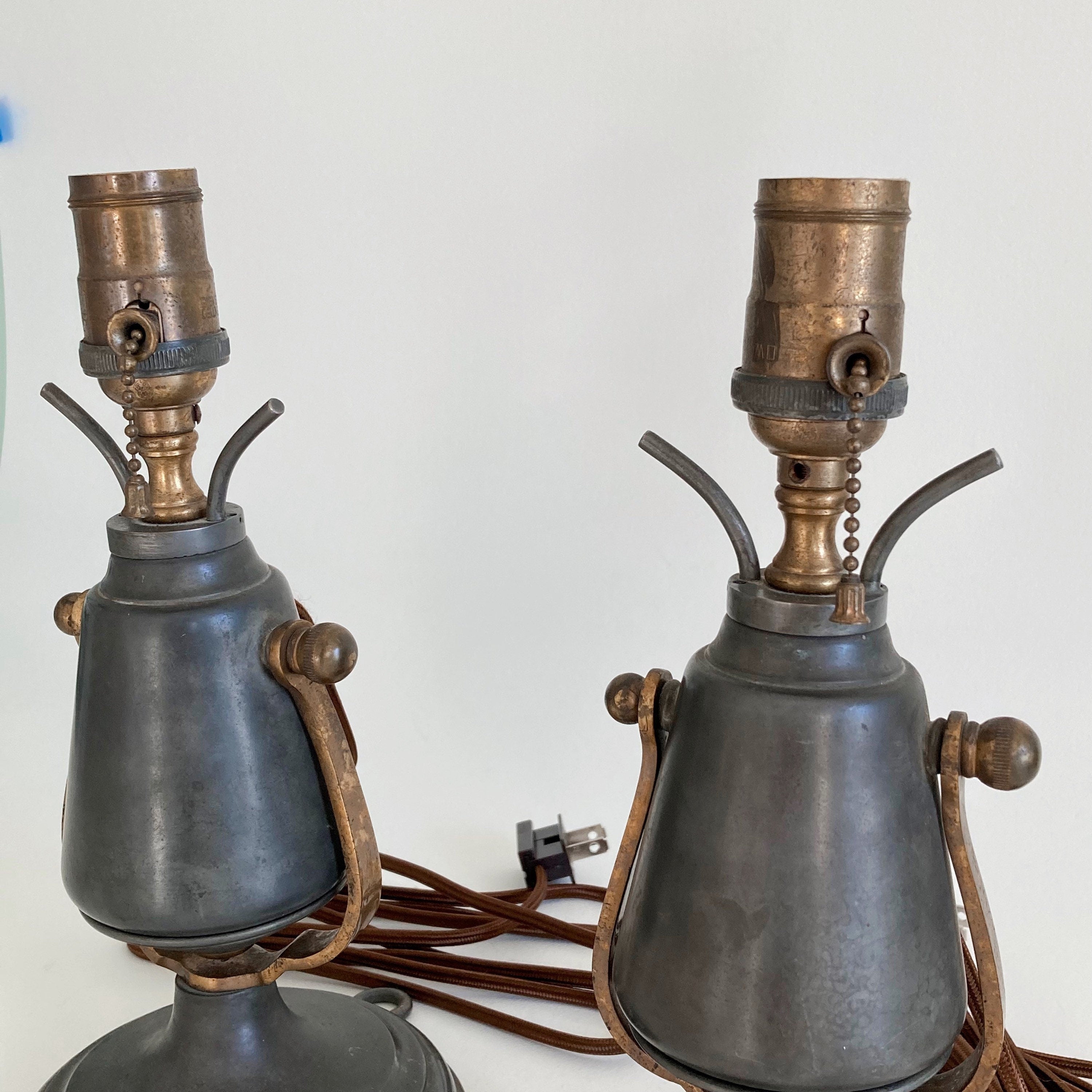 Antique Pewter Gimbal Lights: Nautical Table or Wall Sconces - Rewired