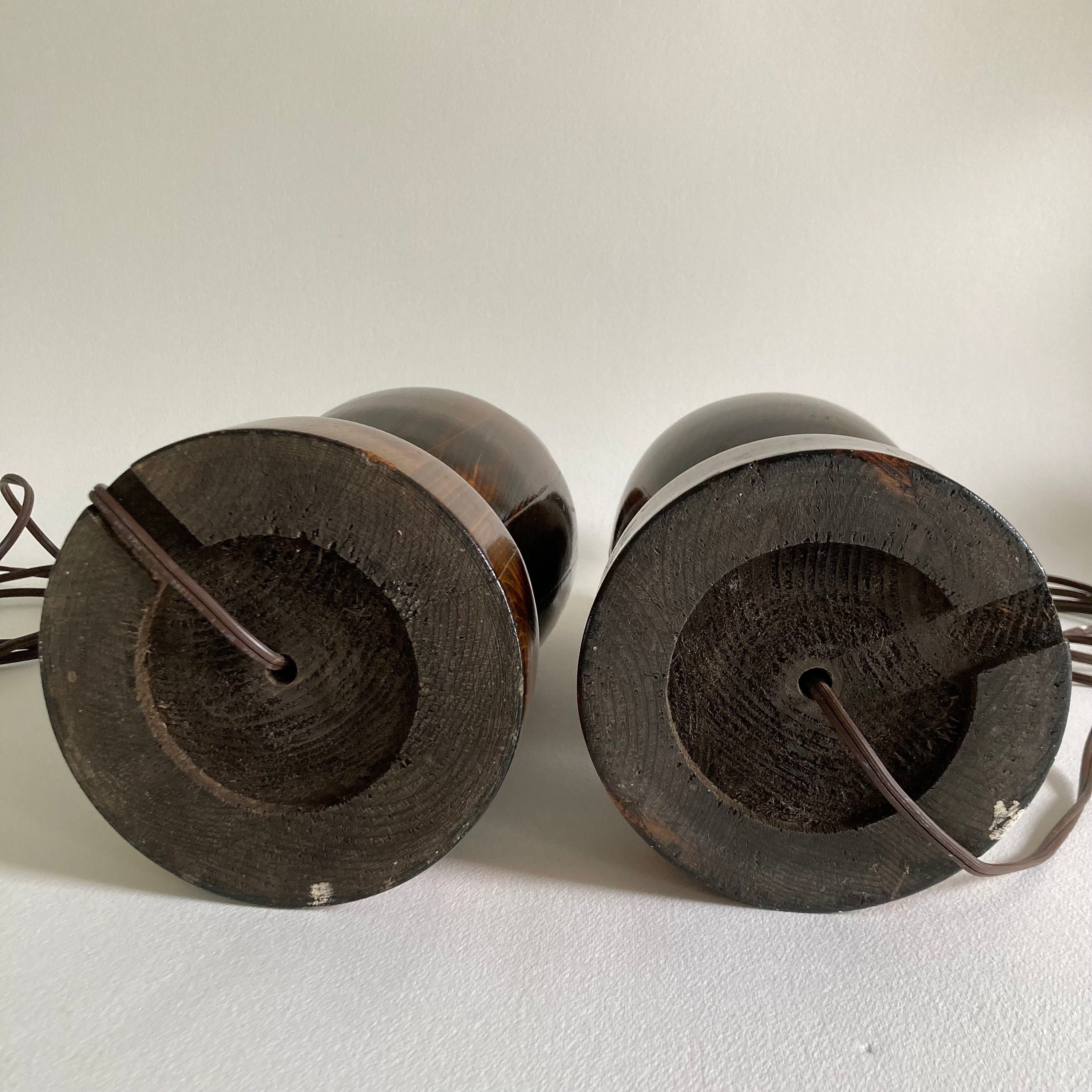Mid-Century Wood Grain Table Lamps: High Gloss Varnish, 20th Century Pair
