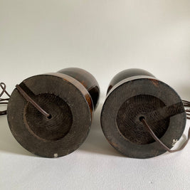 Mid-Century Wood Grain Table Lamps: High Gloss Varnish, 20th Century Pair