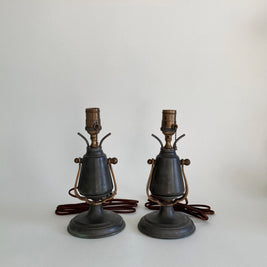 Antique Pewter Gimbal Lights: Nautical Table or Wall Sconces - Rewired