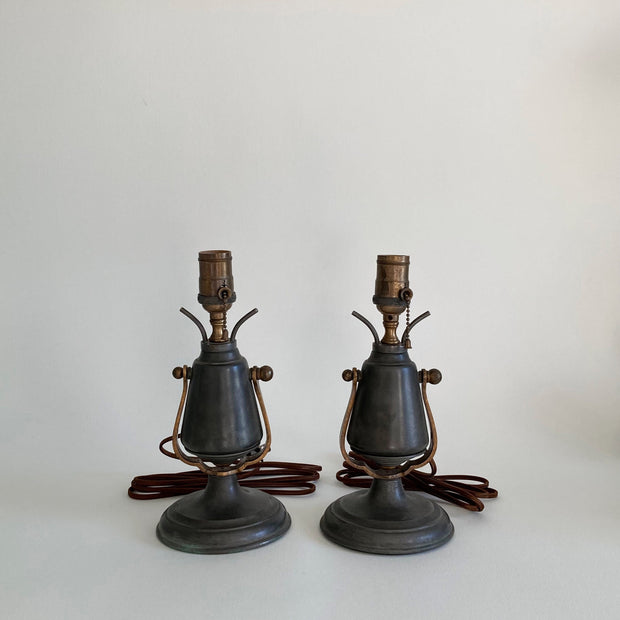 Antique Pewter Gimbal Lights: Nautical Table or Wall Sconces - Rewired