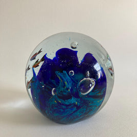 Murano Style Art Glass Paperweight: Ocean Fish Aquarium Orb (5.5