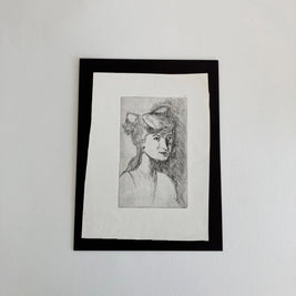 Mid-Century Etching: Young Woman Portrait, 1950s Female Artwork