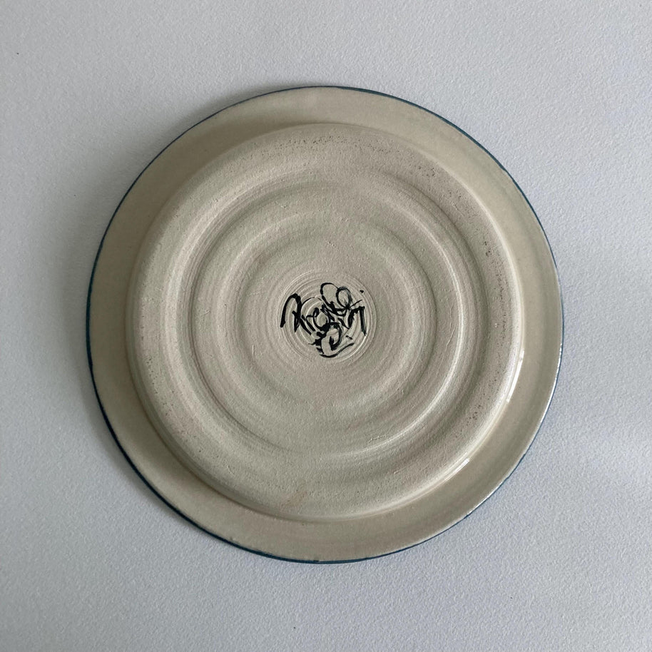 Artist Signed Ceramic Butter Dish: Abstract Mountain & Chair Design