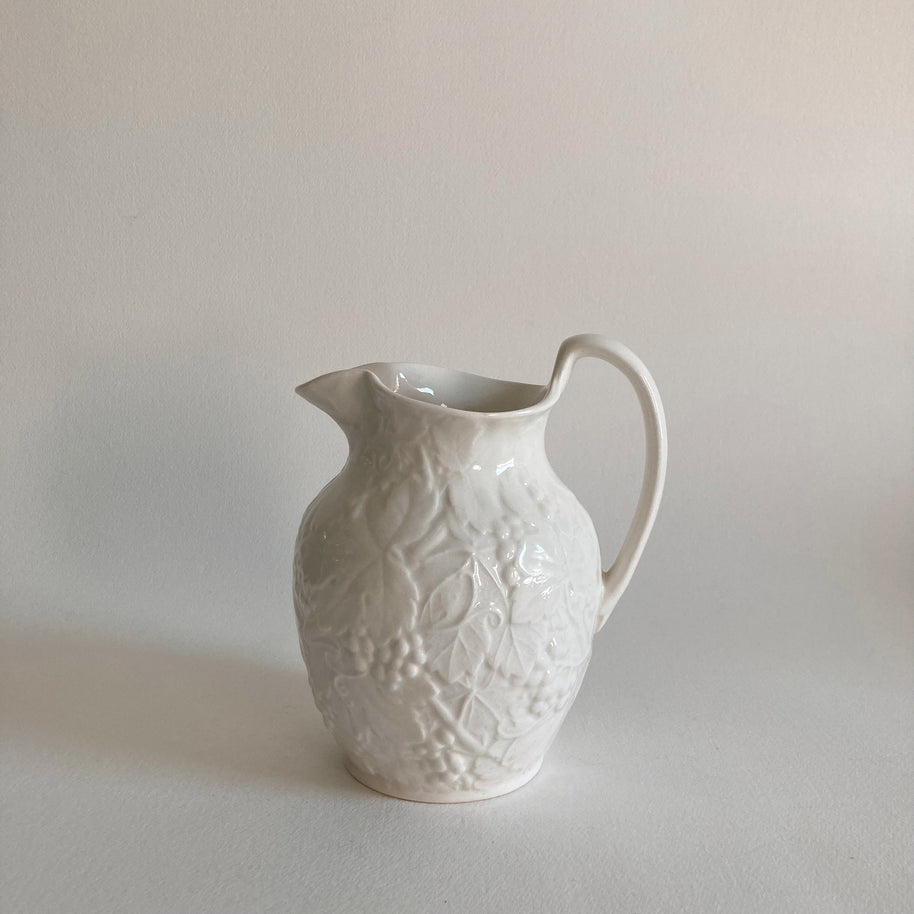 Wedgwood Creamware Pitcher: Grape Vine Motif, English Country Decor