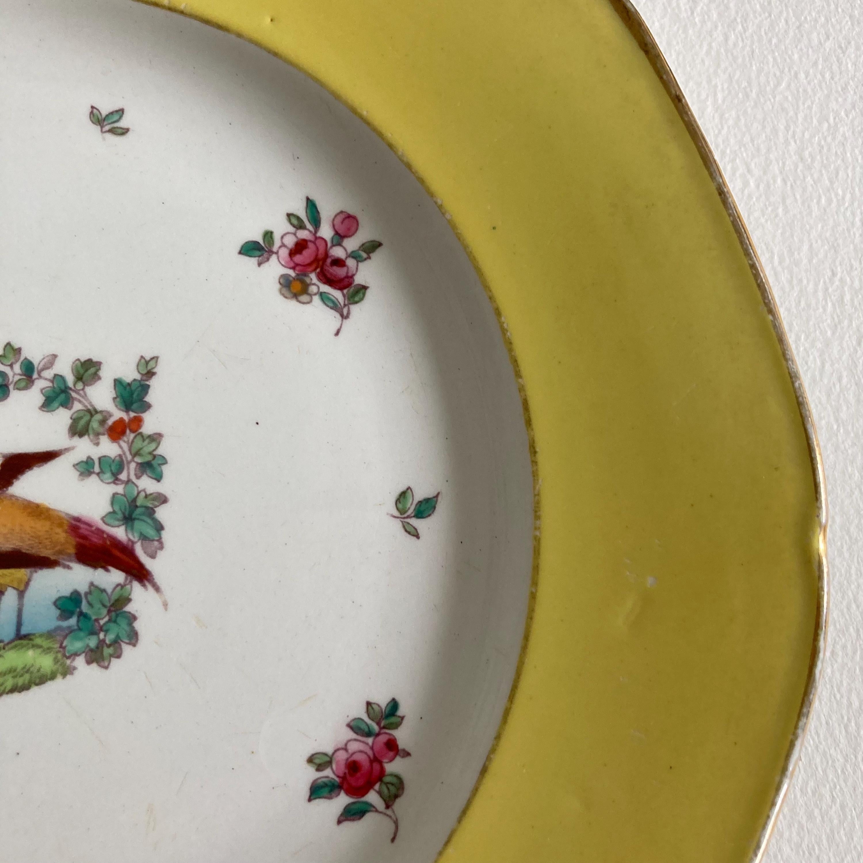 1920s Whieldon Ware Plates (Set of 3): Old Bow Bird & Floral Motif