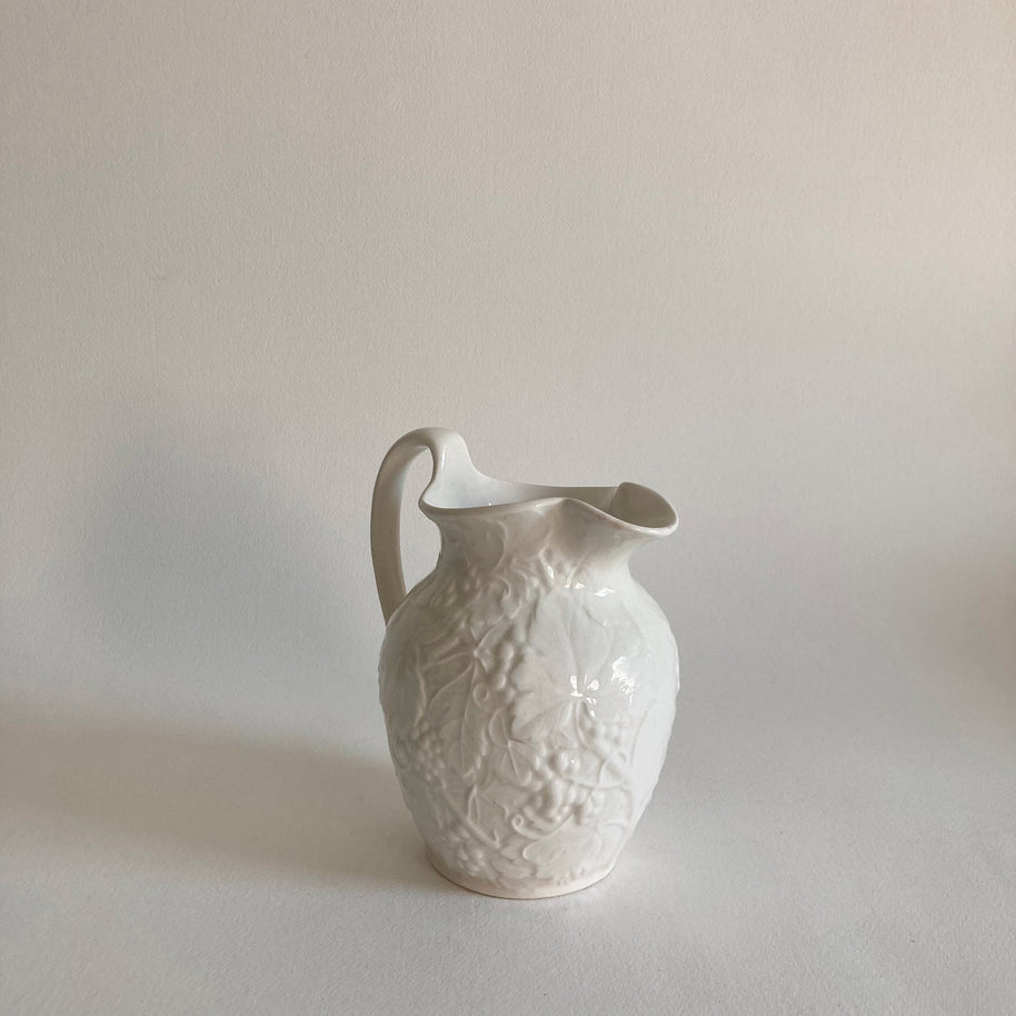 Wedgwood Creamware Pitcher: Grape Vine Motif, English Country Decor