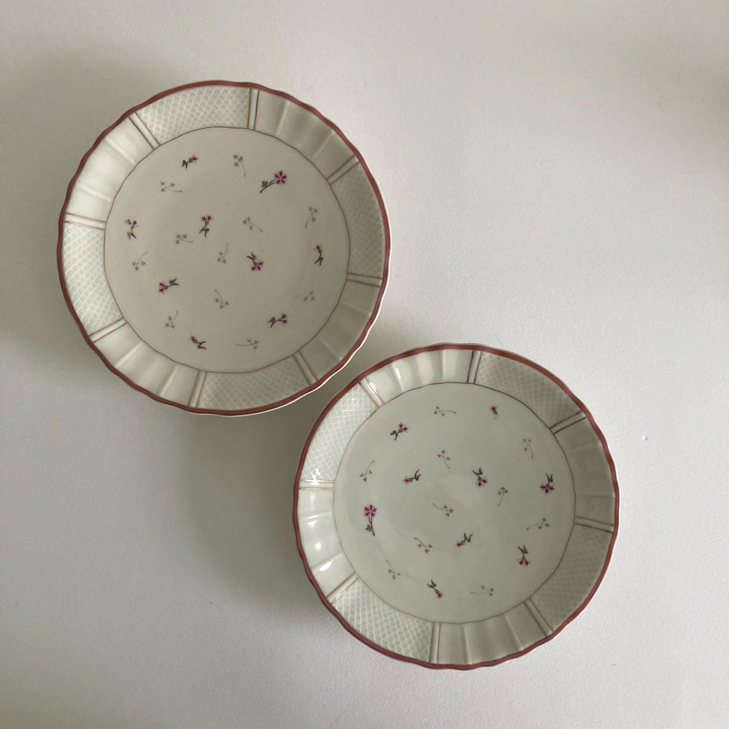 Pair of Vintage Limoges Pedestal Plates: French Porcelain Dessert Stands, Pink Floral
