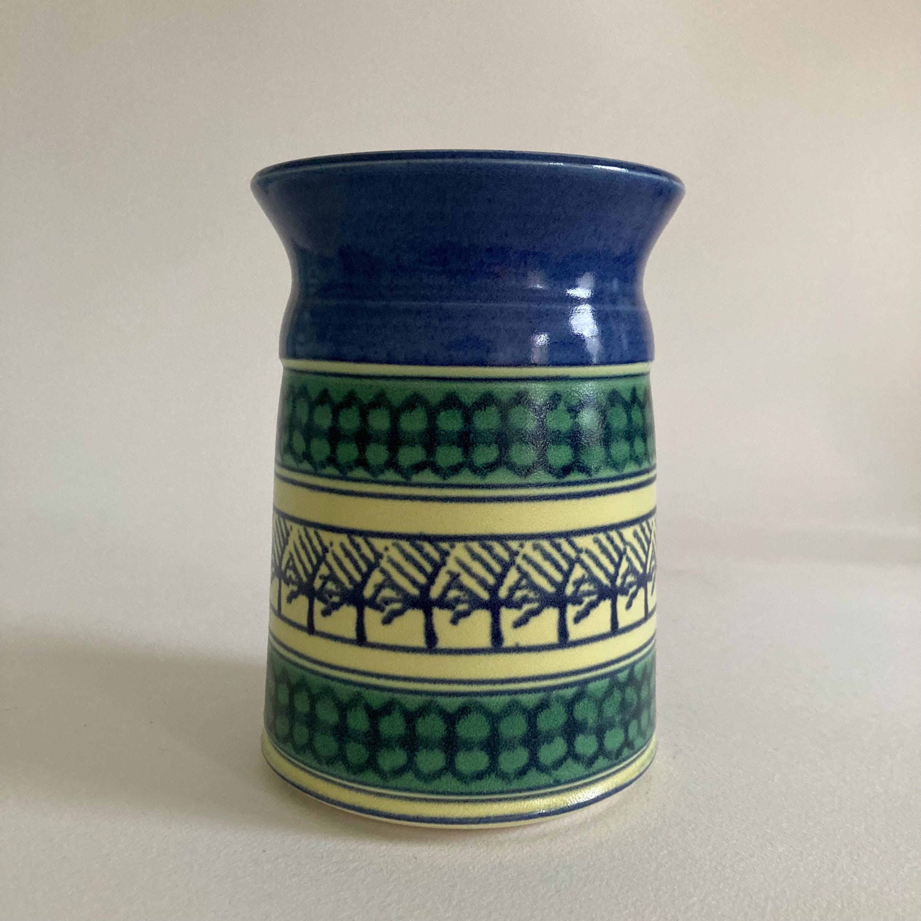 Studio Pottery Vase: Geometric Design, Artist Signed 'GB', Cabin Core