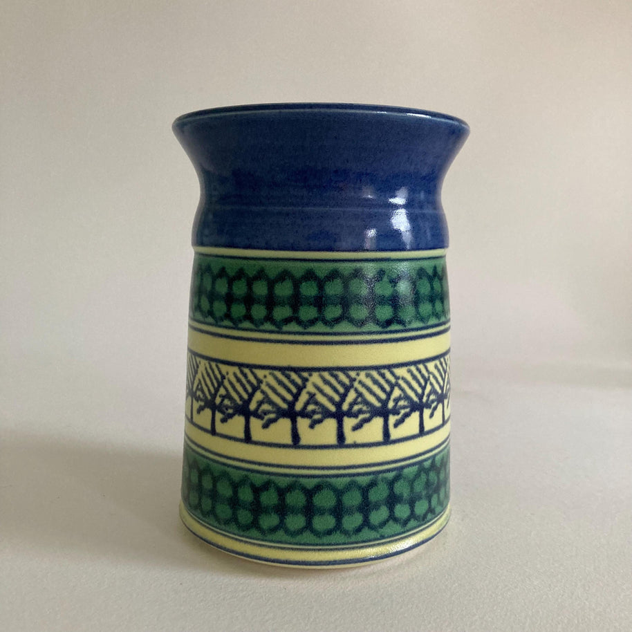 Studio Pottery Vase: Geometric Design, Artist Signed 'GB', Cabin Core