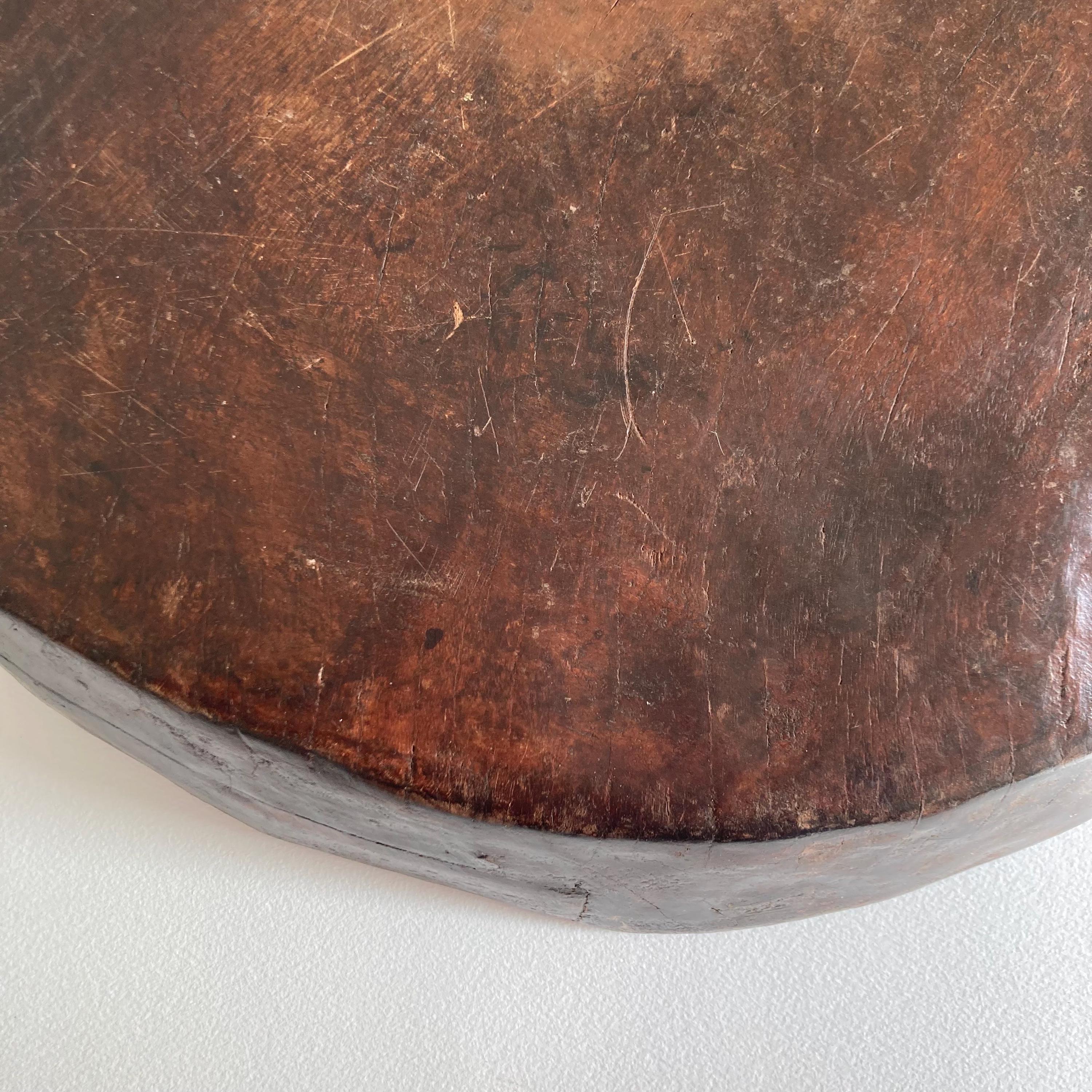 Vintage Indian Attributed Chapati Bowl: Large Patinated Wood Centerpiece