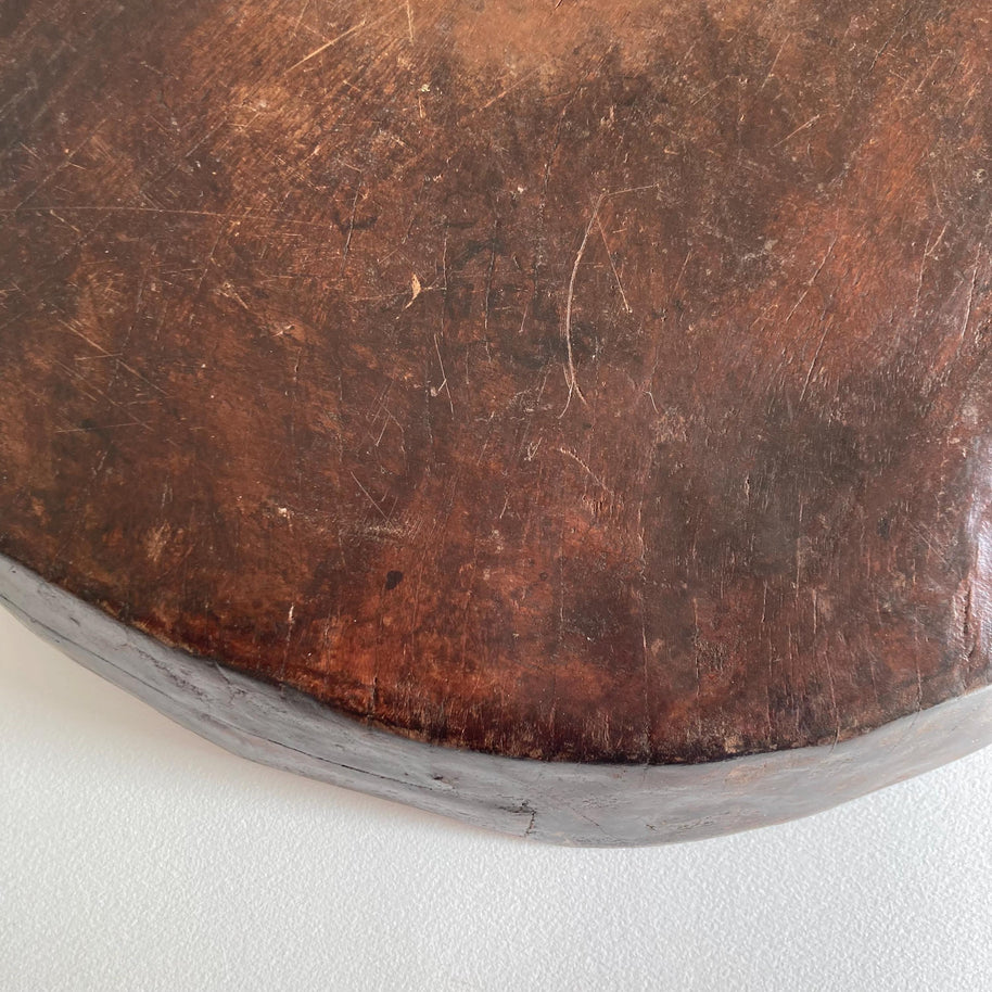 Vintage Indian Attributed Chapati Bowl: Large Patinated Wood Centerpiece