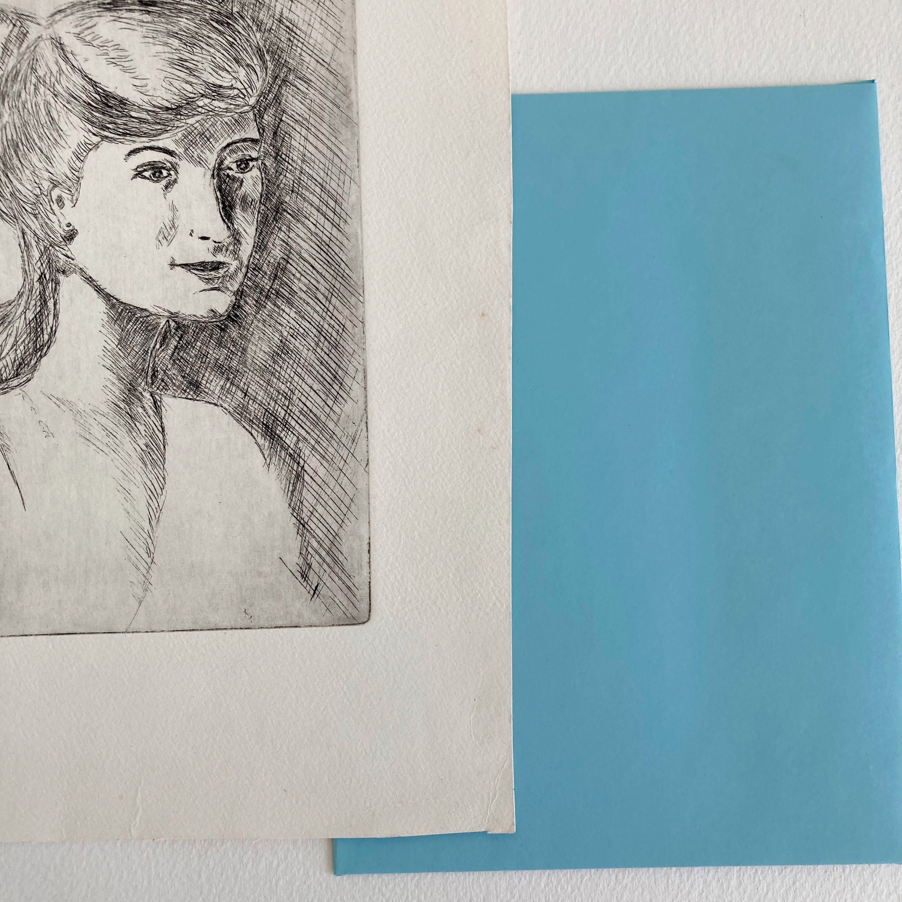 Mid-Century Etching: Young Woman Portrait, 1950s Female Artwork