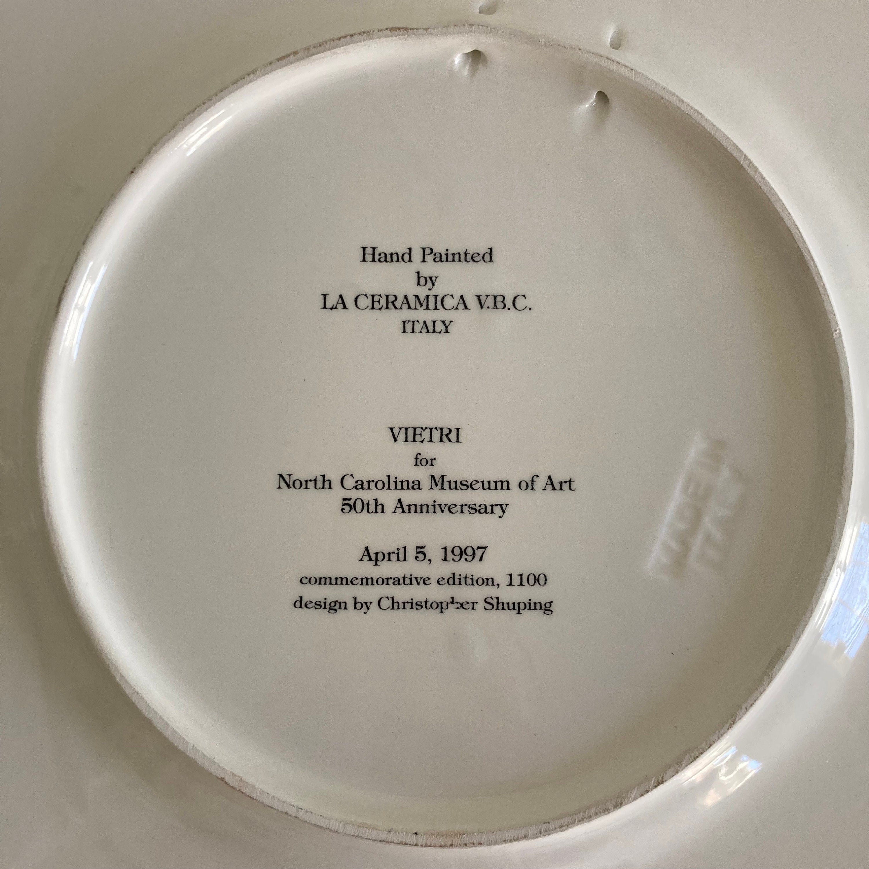Hand Painted Vietri Plate: NC Museum of Art 50th Anniversary, Italy