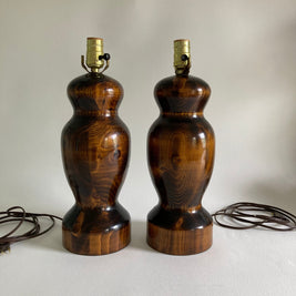 Mid-Century Wood Grain Table Lamps: High Gloss Varnish, 20th Century Pair