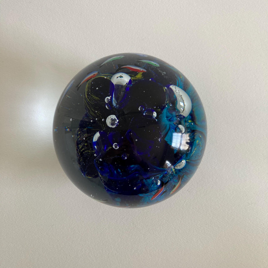 Murano Style Art Glass Paperweight: Ocean Fish Aquarium Orb (5.5
