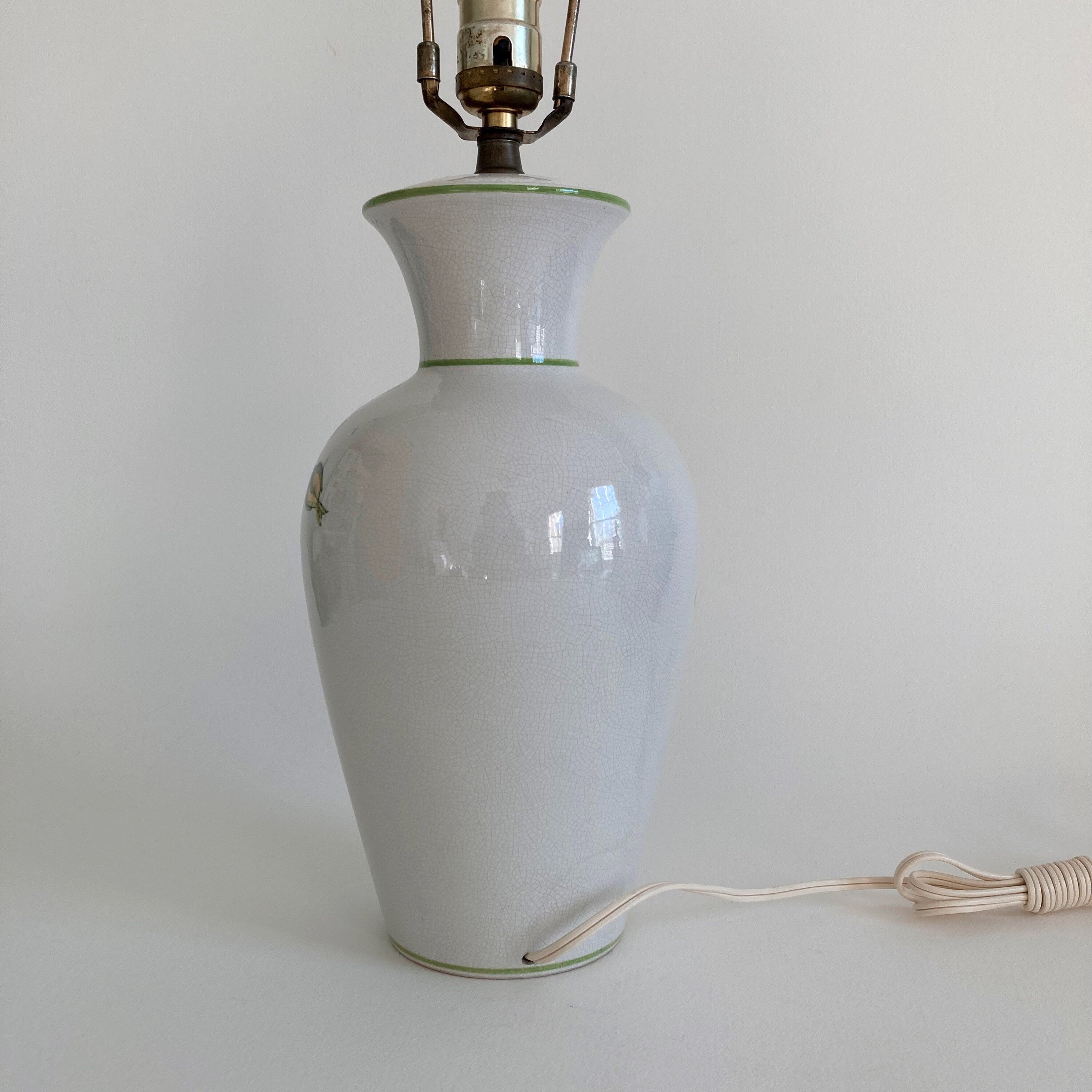 Vintage Italian Ceramic Table Lamp: Floral Crackle Glaze, 1970s