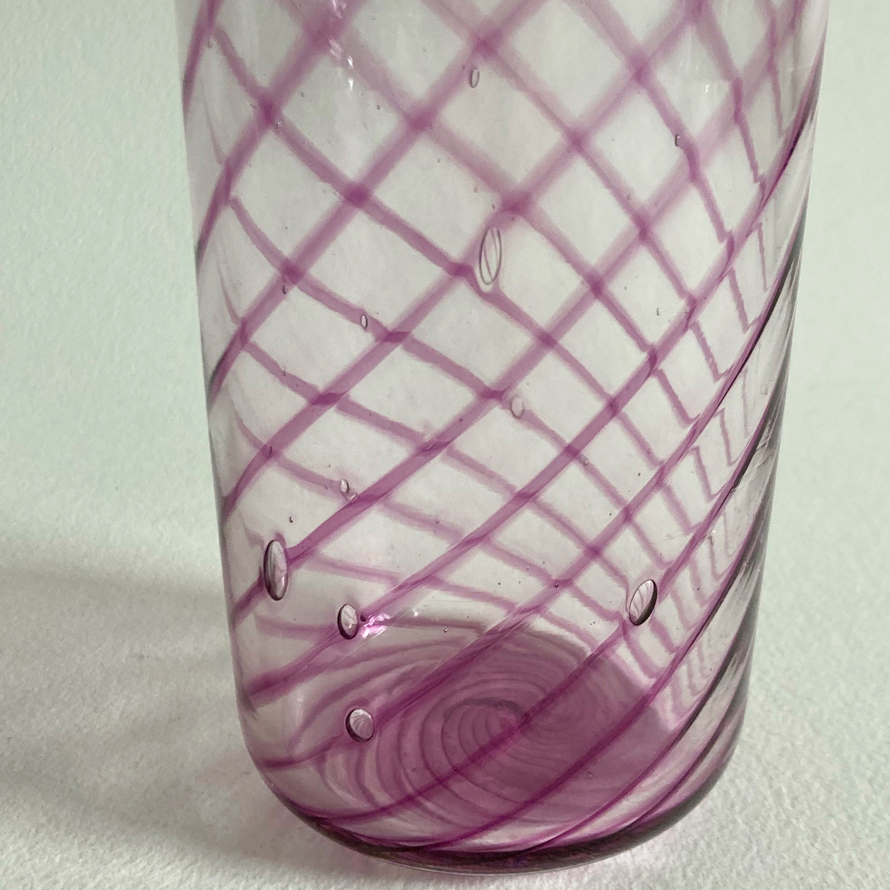 Blown Glass Vase: Purple Swirl, Polished Pontil - Modernist Style