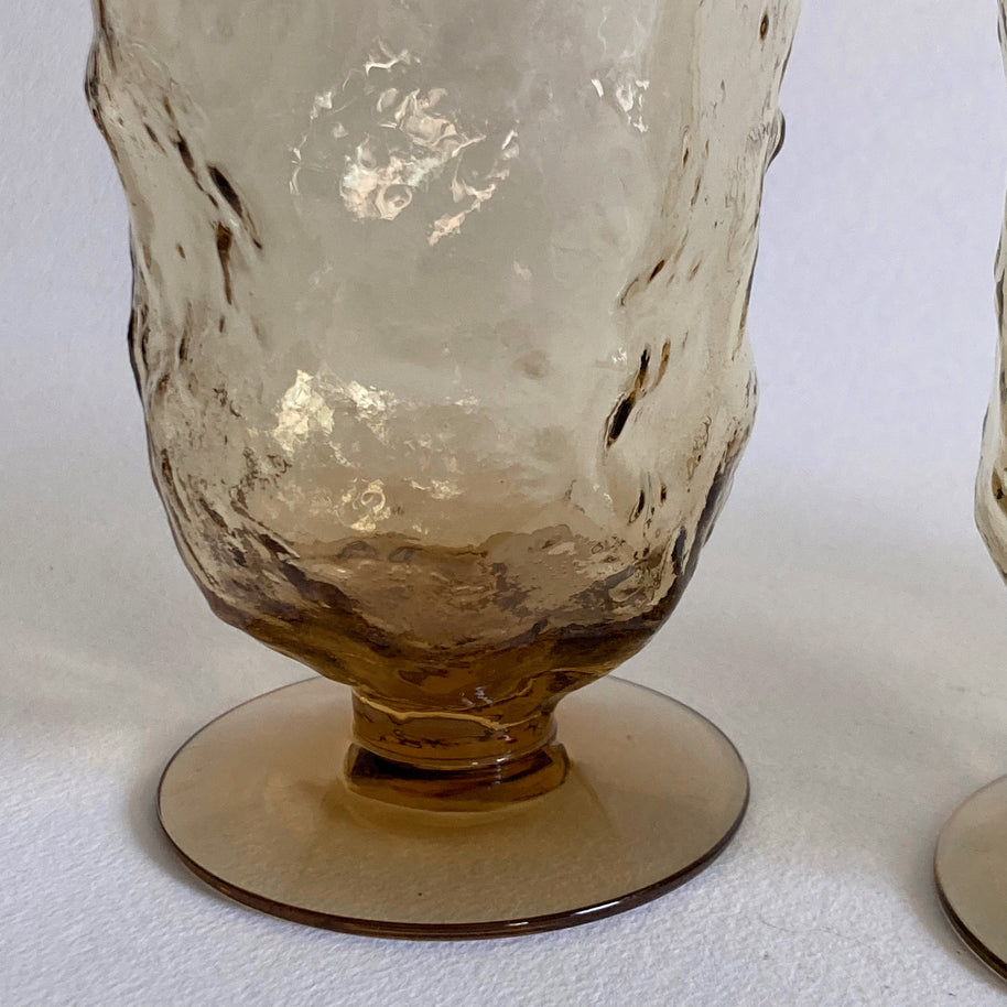 Vintage Morgantown Amber Crinkle Glass Goblets - Set of 4