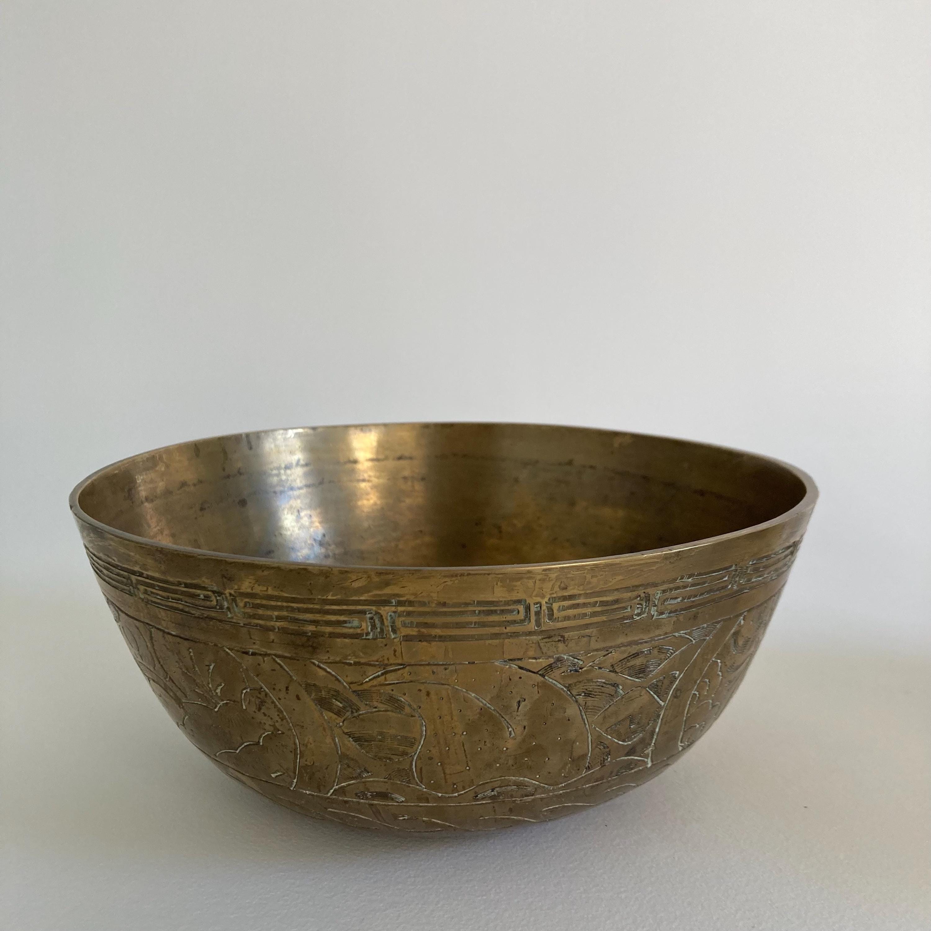 Vintage Chinese Brass Bowls - Dragon & Animal Etchings - Set of 2