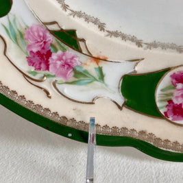 Antique M.Z. Austria Display Plate: Pink & Green Floral, Scalloped Rim