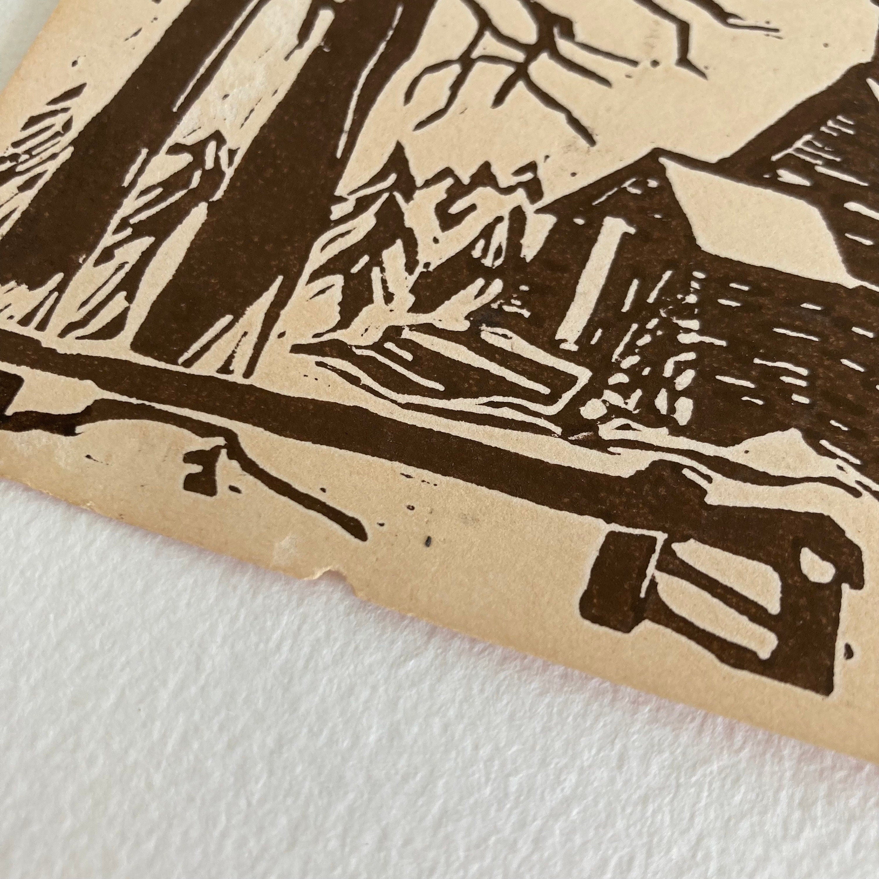 Vintage Alaskan Woodblock Print: St. Mark’s Church, Nenana, 1951