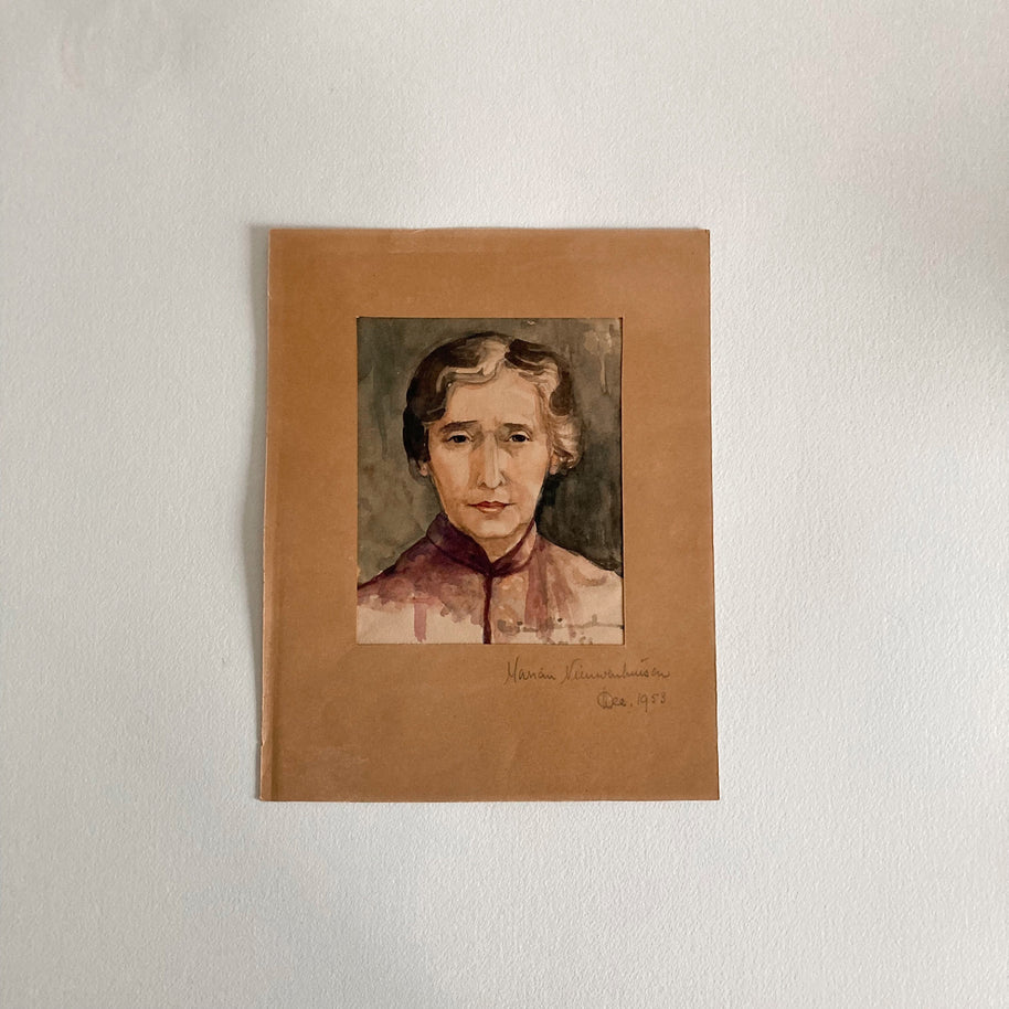 Mid Century Watercolor Portrait: Woman in Kimono Jacket, Signed Art (1953)