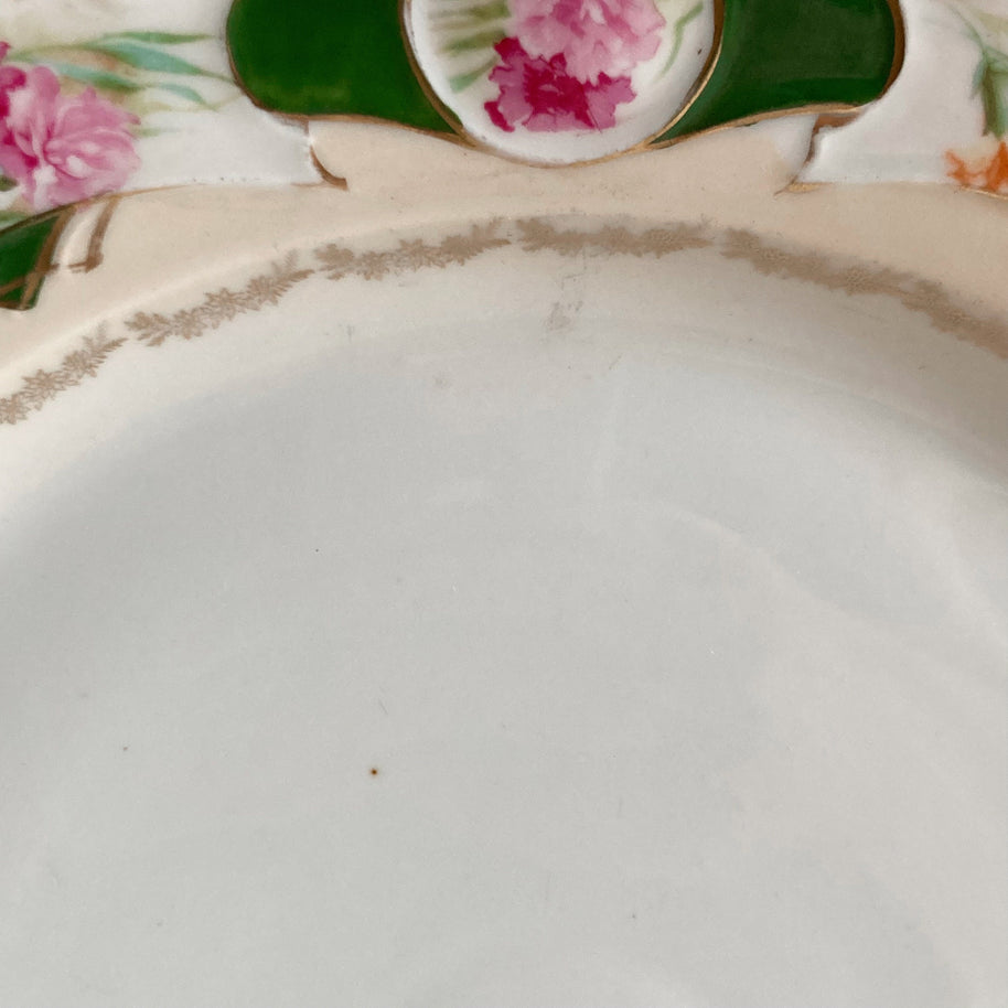 Antique M.Z. Austria Display Plate: Pink & Green Floral, Scalloped Rim