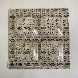 Georges Briard MCM Glass Serving Tray: Gold Leaf Pattern, 4-Compartment Dish