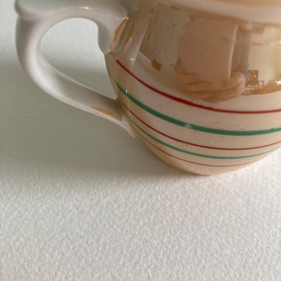 1930s Peach Lusterware Creamer: Striped Ceramic Pitcher, Czechoslovakia